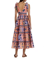 Seashell Tapestry Tiered Midi-Dress