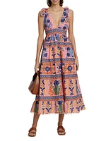 Seashell Tapestry Tiered Midi-Dress