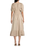 Stretch Cotton Poplin V-Neck Midi-Dress