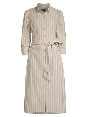 Striped Cotton-Blend Tie-Waist Shirtdress