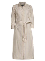 Striped Cotton-Blend Tie-Waist Shirtdress