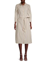 Striped Cotton-Blend Tie-Waist Shirtdress