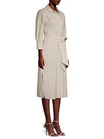 Striped Cotton-Blend Tie-Waist Shirtdress