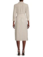 Striped Cotton-Blend Tie-Waist Shirtdress