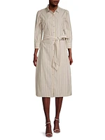 Striped Cotton-Blend Tie-Waist Shirtdress