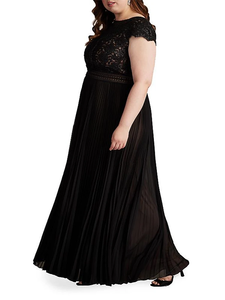 Plus Size Sequin Lace Pleated Chiffon Gown