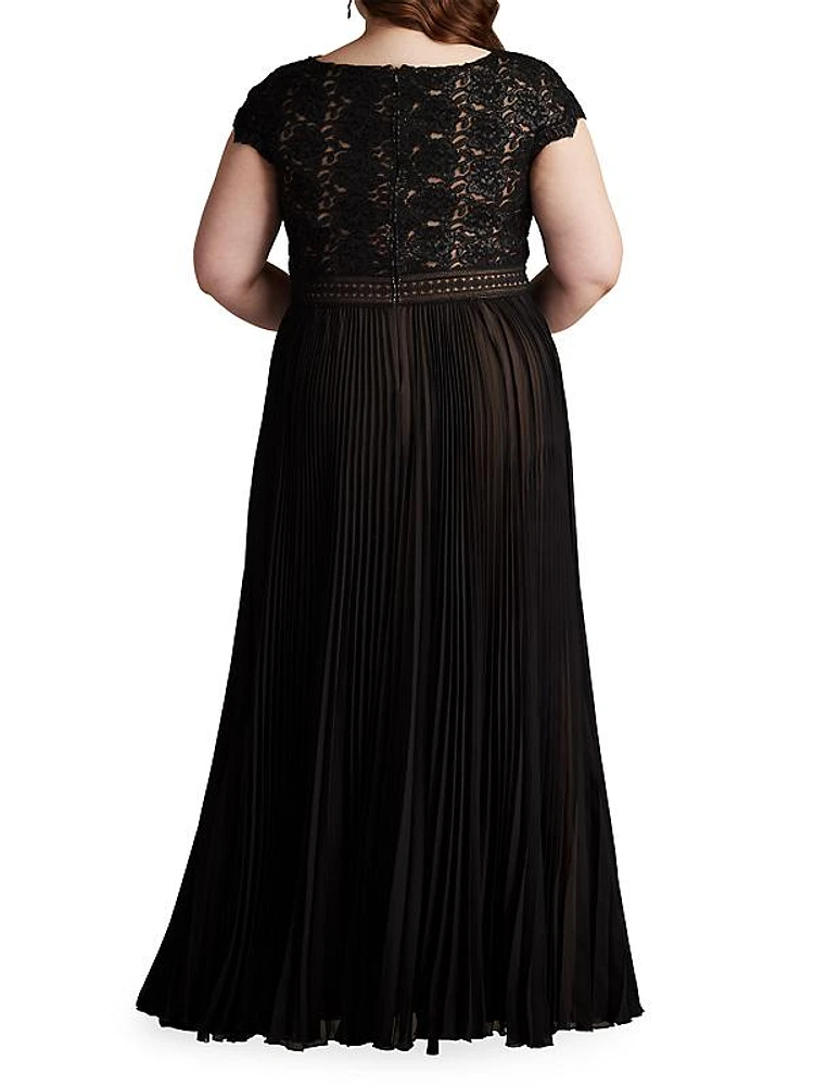 Plus Size Sequin Lace Pleated Chiffon Gown