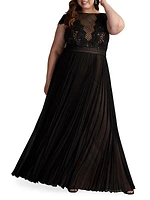 Plus Size Sequin Lace Pleated Chiffon Gown