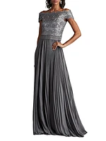 Sequined Lace Off-The-Shoulder Gown