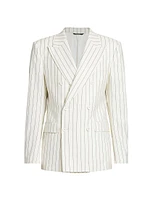 Pinstriped Wool & Silk-Blend Double-Breasted Suit Jacket