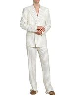 Pinstriped Wool & Silk-Blend Double-Breasted Suit Jacket