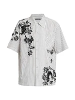 Pinstriped & Sequin-Embellished Floral Cotton Button-Front Shirt