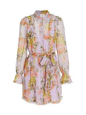 Estelle Faded Chrysanthemum Chiffon Minidress