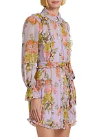 Estelle Faded Chrysanthemum Chiffon Minidress