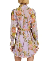 Estelle Faded Chrysanthemum Chiffon Minidress