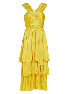 Malia Pleated Satin Midi-Dress