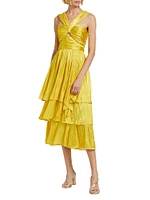 Malia Pleated Satin Midi-Dress