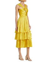 Malia Pleated Satin Midi-Dress