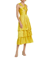 Malia Pleated Satin Midi-Dress