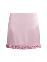 Doris Beaded-Hem Satin Miniskirt