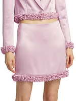 Doris Beaded-Hem Satin Miniskirt