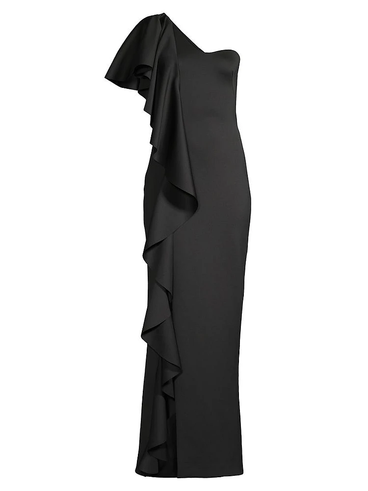 Eve Percy Ruffled One-Shoulder Gown