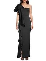 Eve Percy Ruffled One-Shoulder Gown