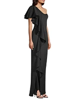 Eve Percy Ruffled One-Shoulder Gown