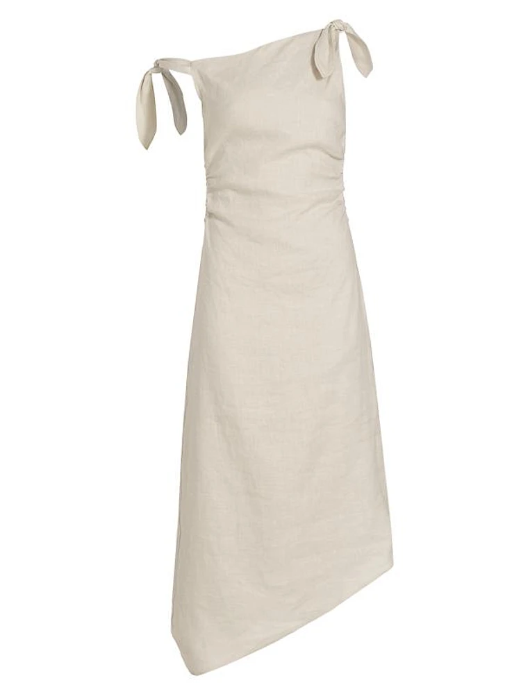 Affogato Linen Tie-Shoulder Maxi Dress