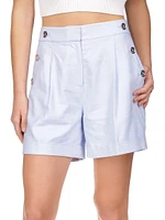 Linen-Blend Pleated Sailor Shorts