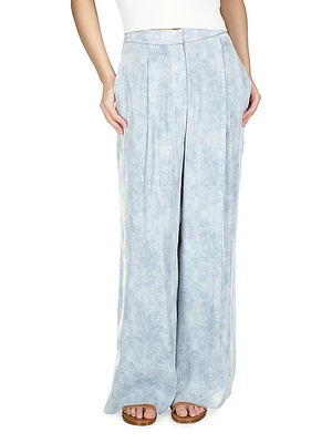 Petal-Print Wide-Leg Pants