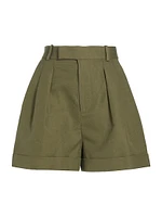 Pleated Cotton-Linen Shorts