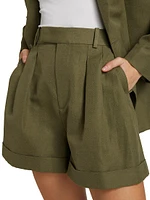 Pleated Cotton-Linen Shorts