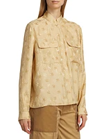 Silk Jacquard Button-Front Blouse