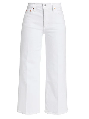 Twill Mid-Rise Crop Wide-Leg Pants