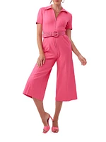 Jannise Belted Stretch Wide-Leg Crop Jumpsuit