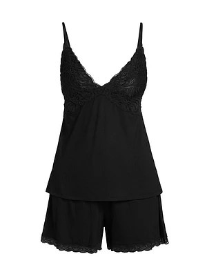 Feathers 2-Piece Lace-Trimmed Pajama Set