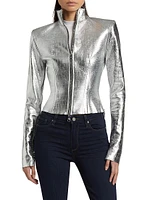 Multi-Zip Metallic Leather Jacket