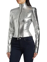 Multi-Zip Metallic Leather Jacket