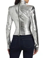 Multi-Zip Metallic Leather Jacket