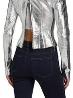 Multi-Zip Metallic Leather Jacket