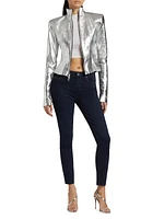 Multi-Zip Metallic Leather Jacket