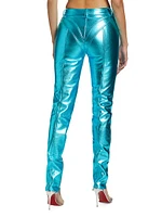 Zipper-Detailed Metallic Leather Tapered Pants