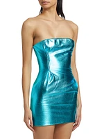 Metallic Leather Strapless Minidress