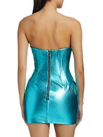 Metallic Leather Strapless Minidress