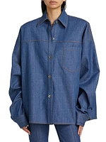 Oversized Denim Button-Front Shirt