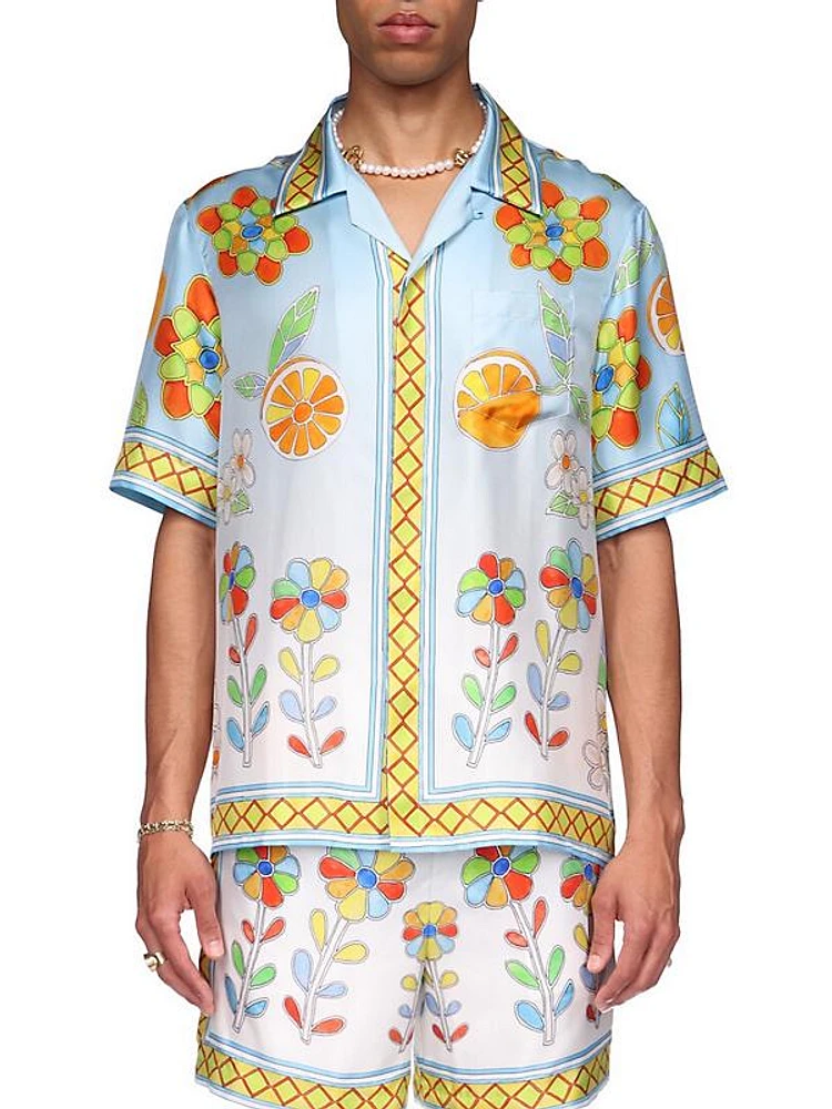 Stained Glass Print Silk Shirt