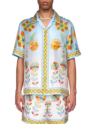 Stained Glass Print Silk Shirt