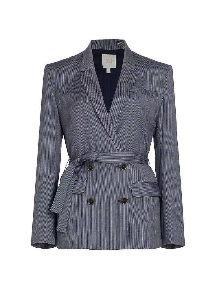 Smoking Wool-Blend Tie-Waist Double-Breasted Blazer