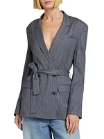 Smoking Wool-Blend Tie-Waist Double-Breasted Blazer